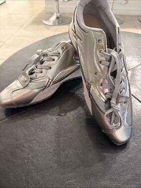 Metallic Silver Lace-Up Sneakers
